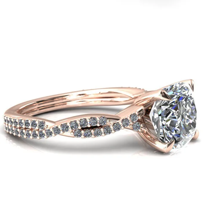 Fire Brilliance Rings Amberley Cushion Moissanite 4 Claw Prong 12 Infinity Diamond Accent Ring Engagement Ring