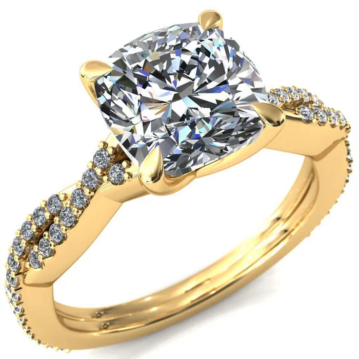 Fire Brilliance Rings Amberley Cushion Moissanite 4 Claw Prong 12 Infinity Diamond Accent Ring Engagement Ring