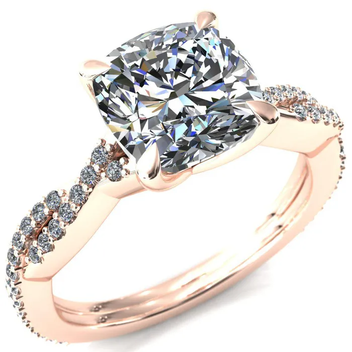 Fire Brilliance Rings Amberley Cushion Moissanite 4 Claw Prong 12 Infinity Diamond Accent Ring Engagement Ring