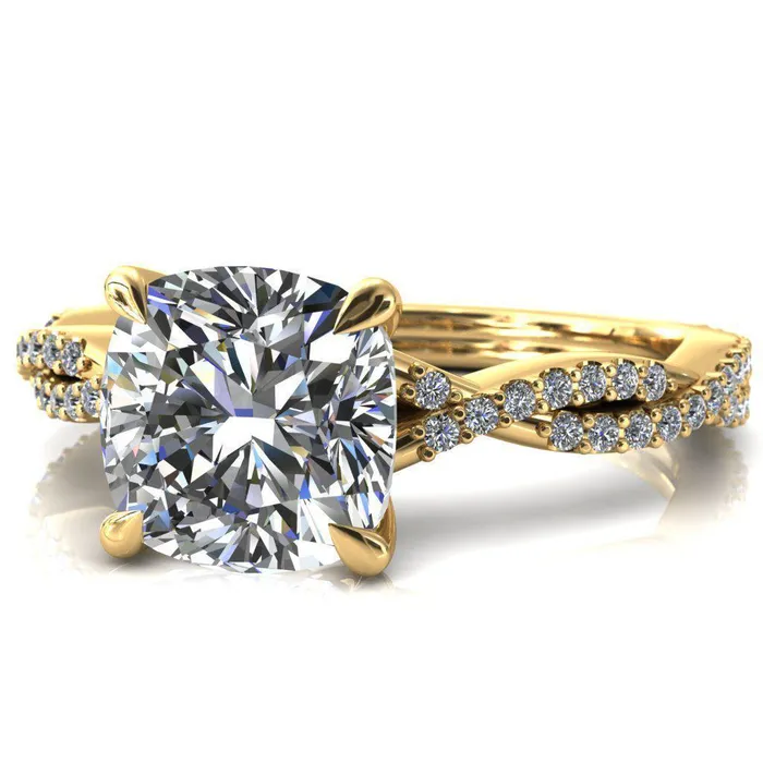 Fire Brilliance Rings Amberley Cushion Moissanite 4 Claw Prong 12 Infinity Diamond Accent Ring Engagement Ring