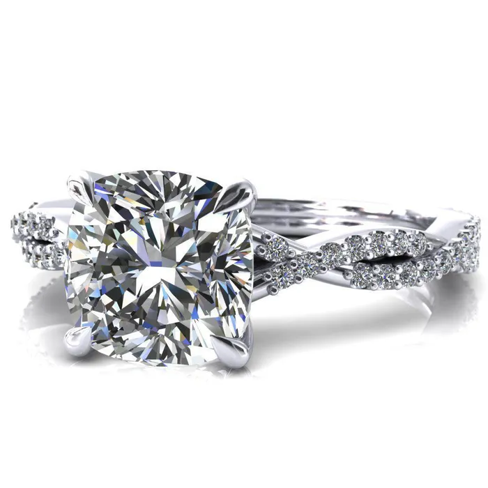 Fire Brilliance Rings Amberley Cushion Moissanite 4 Claw Prong 12 Infinity Diamond Accent Ring Engagement Ring