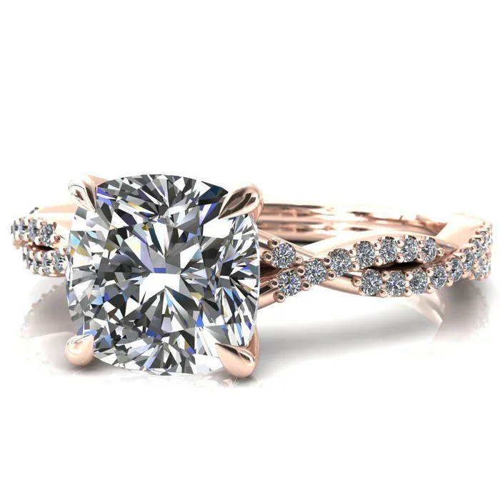Fire Brilliance Rings Amberley Cushion Moissanite 4 Claw Prong 12 Infinity Diamond Accent Ring Engagement Ring