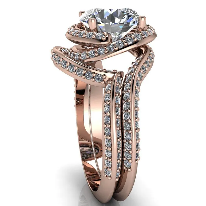 Fire Brilliance Rings Baptiste Round Center Stone 4 Prong Diamond Halo Engagement Ring