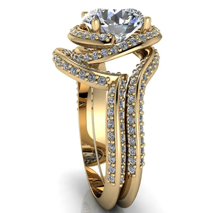 Fire Brilliance Rings Baptiste Round Center Stone 4 Prong Diamond Halo Engagement Ring
