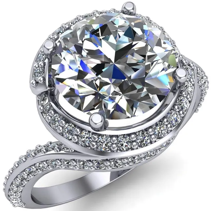 Fire Brilliance Rings Baptiste Round Center Stone 4 Prong Diamond Halo Engagement Ring