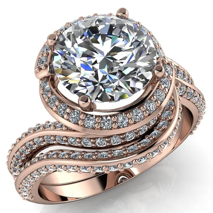 Fire Brilliance Rings Baptiste Round Center Stone 4 Prong Diamond Halo Engagement Ring