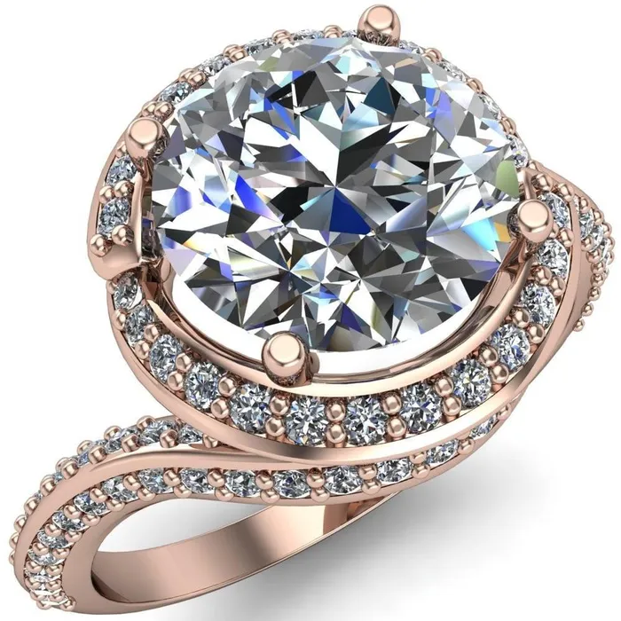 Fire Brilliance Rings Baptiste Round Center Stone 4 Prong Diamond Halo Engagement Ring