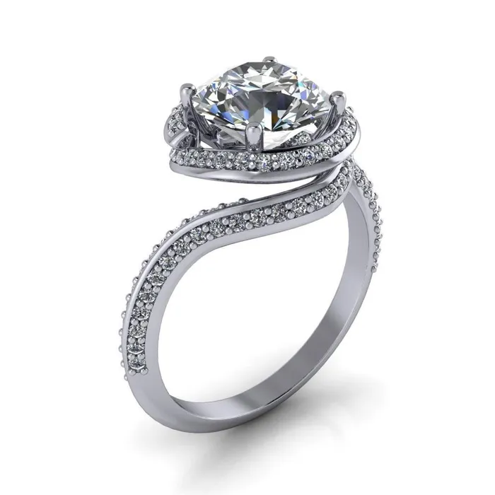 Fire Brilliance Rings Baptiste Round Center Stone 4 Prong Diamond Halo Engagement Ring