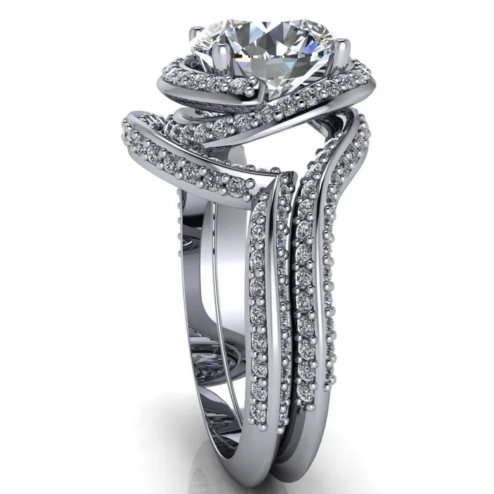 Fire Brilliance Rings Baptiste Round Center Stone 4 Prong Diamond Halo Engagement Ring