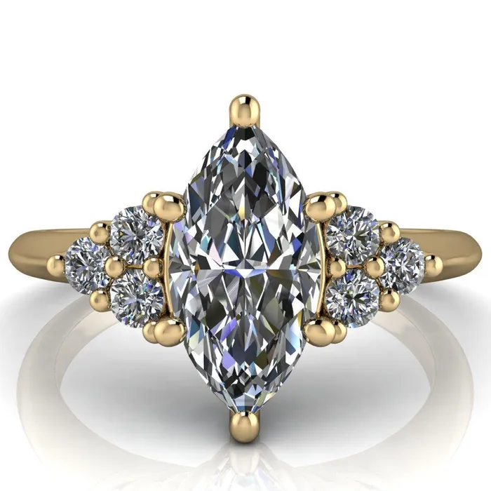 Fire Brilliance Rings Biddle Marquise Center Stone Trio Side Diamonds Engagement Ring