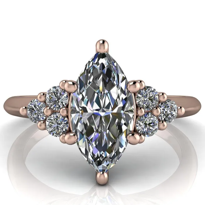 Fire Brilliance Rings Biddle Marquise Center Stone Trio Side Diamonds Engagement Ring