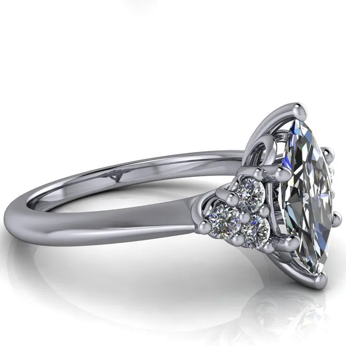 Fire Brilliance Rings Biddle Marquise Center Stone Trio Side Diamonds Engagement Ring