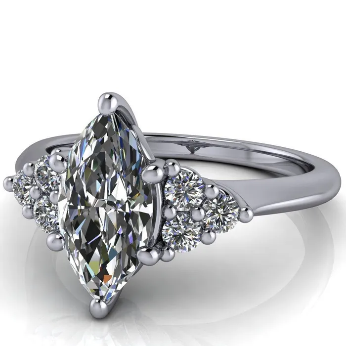 Fire Brilliance Rings Biddle Marquise Center Stone Trio Side Diamonds Engagement Ring