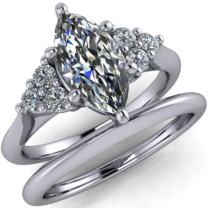 Fire Brilliance Rings Biddle Marquise Center Stone Trio Side Diamonds Engagement Ring