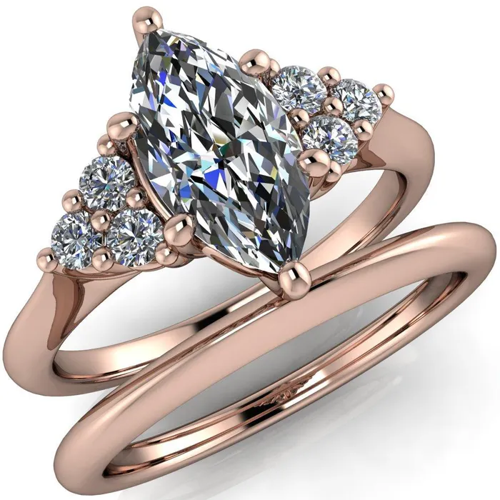 Fire Brilliance Rings Biddle Marquise Center Stone Trio Side Diamonds Engagement Ring