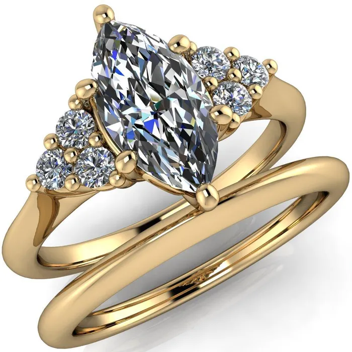 Fire Brilliance Rings Biddle Marquise Center Stone Trio Side Diamonds Engagement Ring