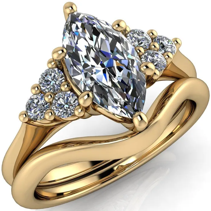 Fire Brilliance Rings Biddle Marquise Center Stone Trio Side Diamonds Engagement Ring