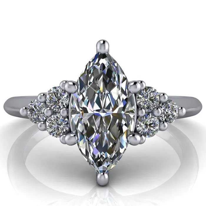 Fire Brilliance Rings Biddle Marquise Center Stone Trio Side Diamonds Engagement Ring