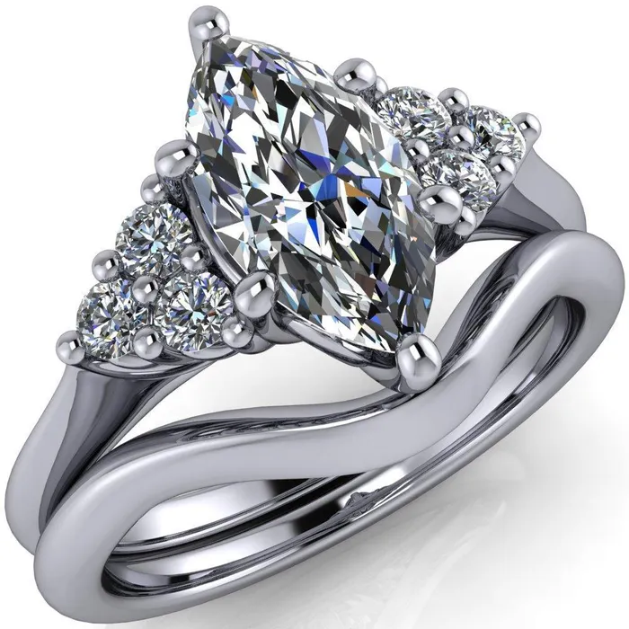 Fire Brilliance Rings Biddle Marquise Center Stone Trio Side Diamonds Engagement Ring