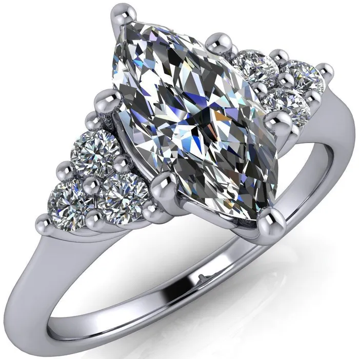 Fire Brilliance Rings Biddle Marquise Center Stone Trio Side Diamonds Engagement Ring