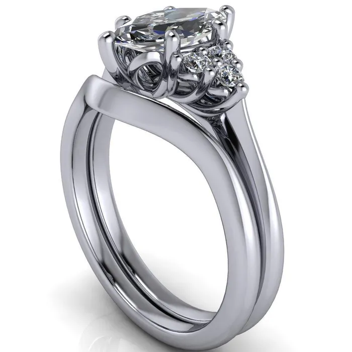 Fire Brilliance Rings Biddle Marquise Center Stone Trio Side Diamonds Engagement Ring
