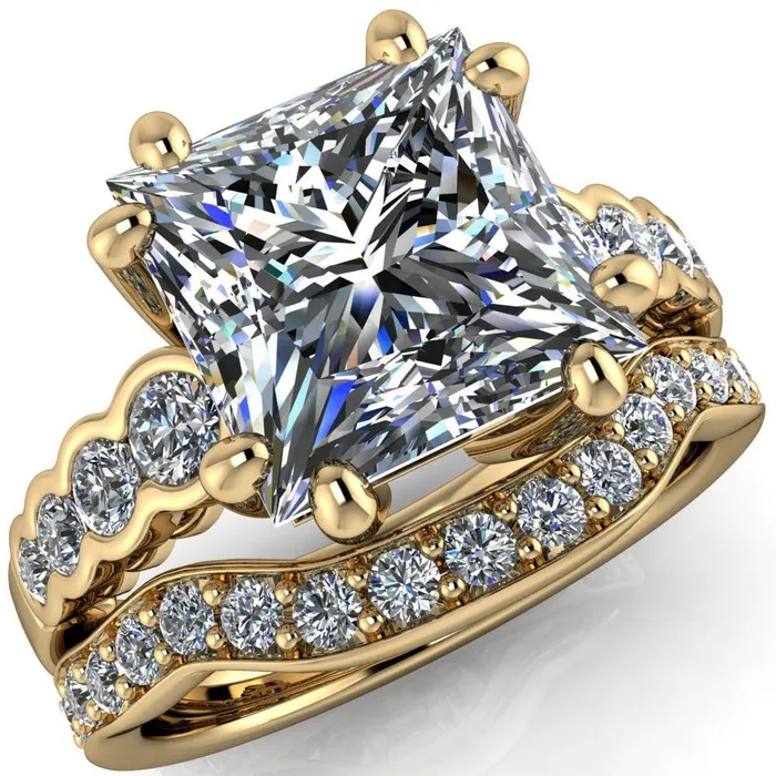 Fire Brilliance Rings Calypso PrincessSquare Moissanite 8 Prong Shared Bezel Shank Engagement Ring Fire Brilliance Rings Calypso PrincessSquare Moissanite 8 Prong Shared Bezel Shank Engagement Ring