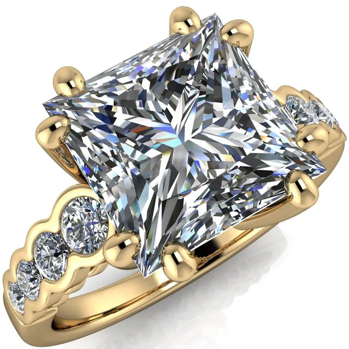 Fire Brilliance Rings Calypso PrincessSquare Moissanite 8 Prong Shared Bezel Shank Engagement Ring