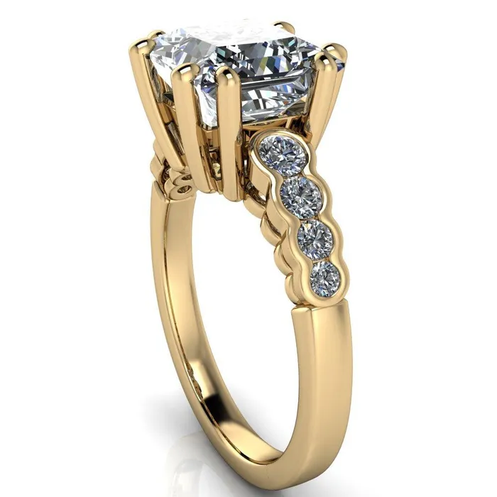 Fire Brilliance Rings Calypso PrincessSquare Moissanite 8 Prong Shared Bezel Shank Engagement Ring