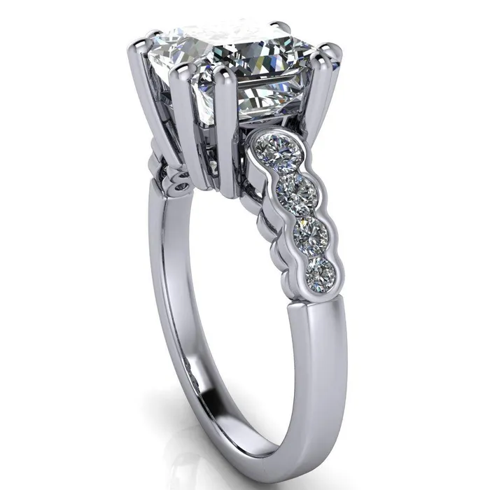 Fire Brilliance Rings Calypso PrincessSquare Moissanite 8 Prong Shared Bezel Shank Engagement Ring