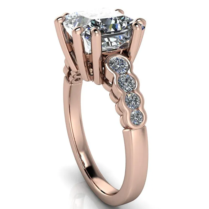 Fire Brilliance Rings Calypso PrincessSquare Moissanite 8 Prong Shared Bezel Shank Engagement Ring