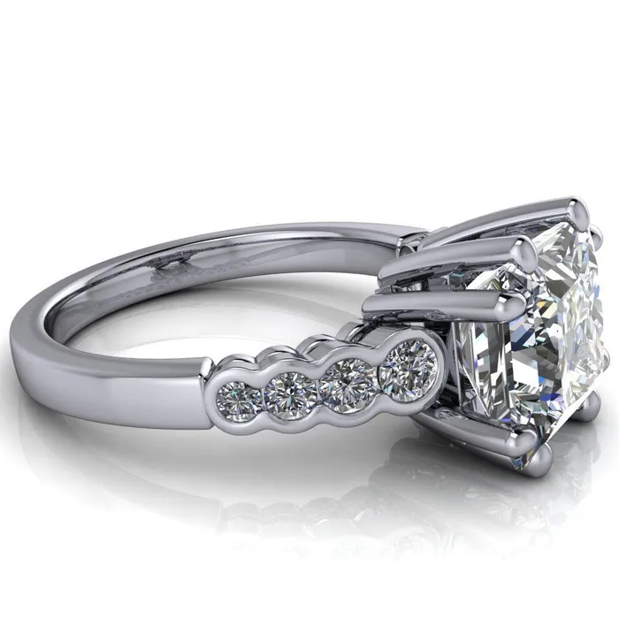 Fire Brilliance Rings Calypso PrincessSquare Moissanite 8 Prong Shared Bezel Shank Engagement Ring