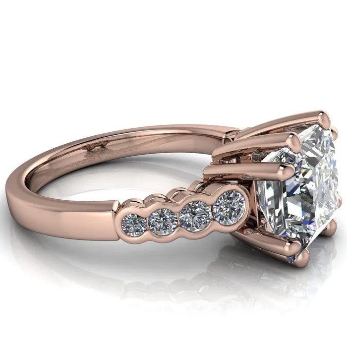 Fire Brilliance Rings Calypso PrincessSquare Moissanite 8 Prong Shared Bezel Shank Engagement Ring