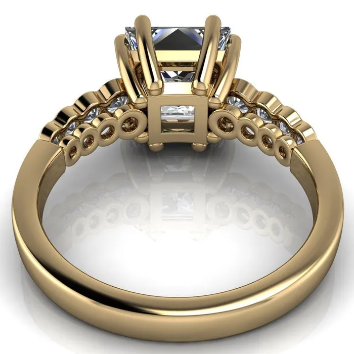 Fire Brilliance Rings Calypso PrincessSquare Moissanite 8 Prong Shared Bezel Shank Engagement Ring