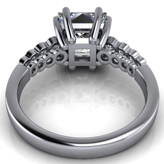 Fire Brilliance Rings Calypso PrincessSquare Moissanite 8 Prong Shared Bezel Shank Engagement Ring