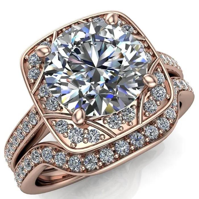 Fire Brilliance Rings Cora Round Center Stone 4Prong Diamond Designer Basket with Diamond Shoulders Ring Fire Brilliance Rings Cora Round Center Stone 4Prong Diamond Designer Basket with Diamond Shoulders Ring