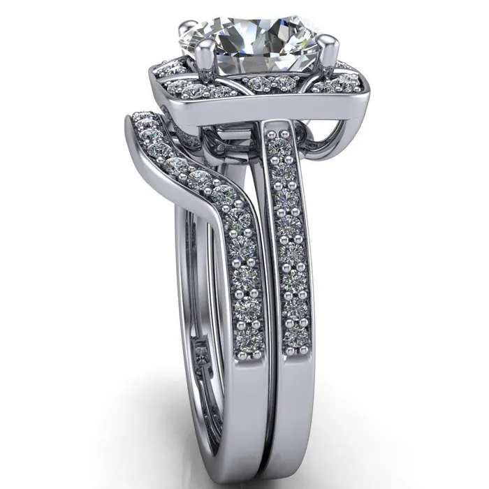 Fire Brilliance Rings Cora Round Center Stone 4Prong Diamond Designer Basket with Diamond Shoulders Ring