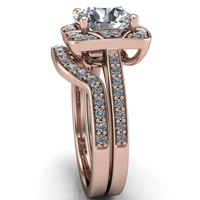 Fire Brilliance Rings Cora Round Center Stone 4Prong Diamond Designer Basket with Diamond Shoulders Ring