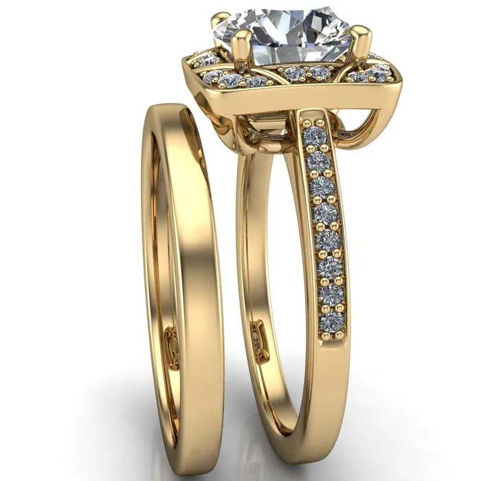 Fire Brilliance Rings Cora Round Center Stone 4Prong Diamond Designer Basket with Diamond Shoulders Ring