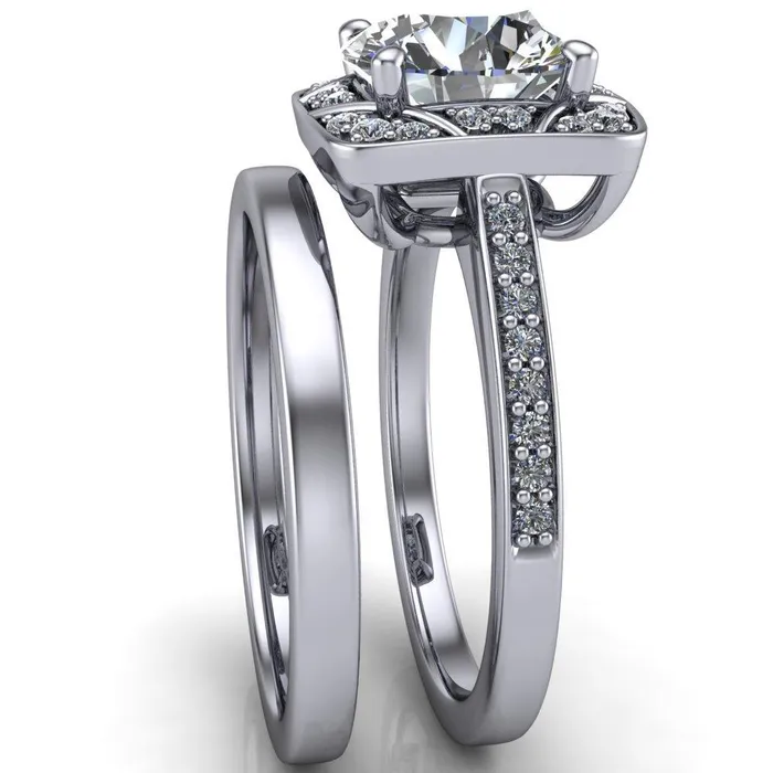 Fire Brilliance Rings Cora Round Center Stone 4Prong Diamond Designer Basket with Diamond Shoulders Ring