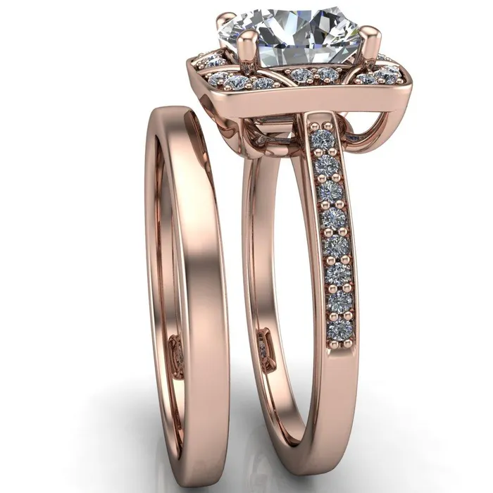 Fire Brilliance Rings Cora Round Center Stone 4Prong Diamond Designer Basket with Diamond Shoulders Ring
