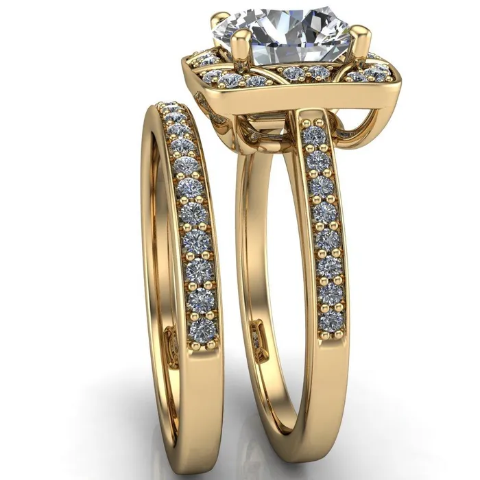 Fire Brilliance Rings Cora Round Center Stone 4Prong Diamond Designer Basket with Diamond Shoulders Ring