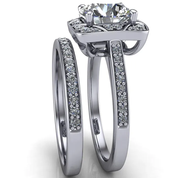 Fire Brilliance Rings Cora Round Center Stone 4Prong Diamond Designer Basket with Diamond Shoulders Ring