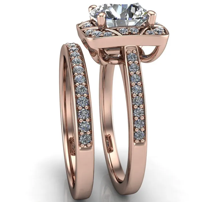 Fire Brilliance Rings Cora Round Center Stone 4Prong Diamond Designer Basket with Diamond Shoulders Ring