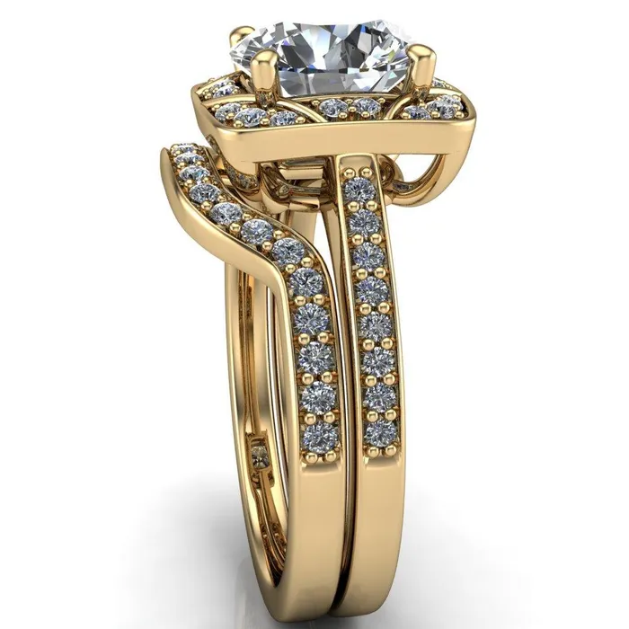 Fire Brilliance Rings Cora Round Center Stone 4Prong Diamond Designer Basket with Diamond Shoulders Ring