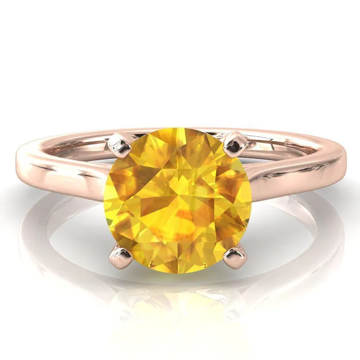 Fire Brilliance Rings Darci Round Yellow Sapphire 4 Prong Cathedral Solitaire Engagement Ring