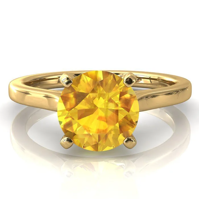 Fire Brilliance Rings Darci Round Yellow Sapphire 4 Prong Cathedral Solitaire Engagement Ring