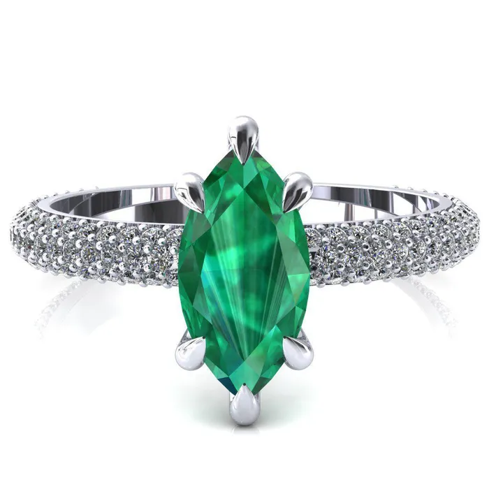 Fire Brilliance Rings Elley Marquise Emerald 6 Claw Prong Diamond Accent Engagement Ring Fire Brilliance Rings Elley Marquise Emerald 6 Claw Prong Diamond Accent Engagement Ring