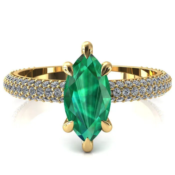 Fire Brilliance Rings Elley Marquise Emerald 6 Claw Prong Diamond Accent Engagement Ring