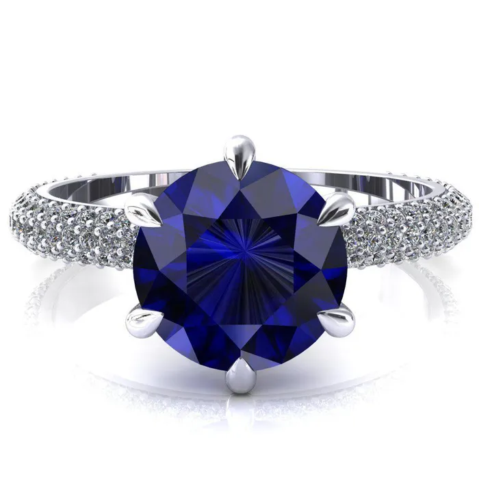 Fire Brilliance Rings Elley Round Blue Sapphire 6 Claw Prong Diamond Accent Engagement Ring Fire Brilliance Rings Elley Round Blue Sapphire 6 Claw Prong Diamond Accent Engagement Ring