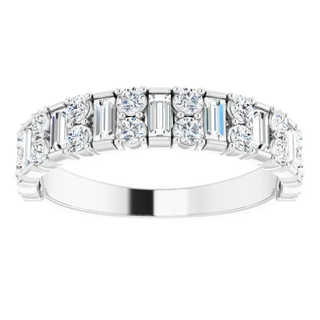 Fire Brilliance Rings Fabianna Round and Straight Baguette Moissanite or Diamond Band